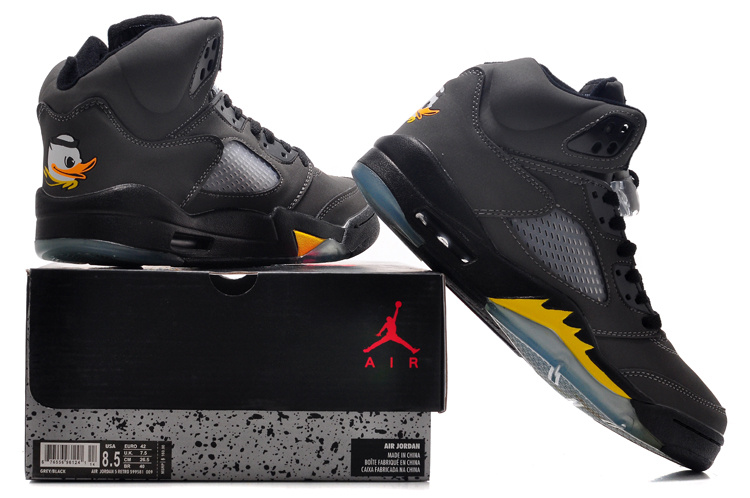 2016 Classic Air Jordan 5 Retro Grey Black Fire Yellow Shoes - Click Image to Close