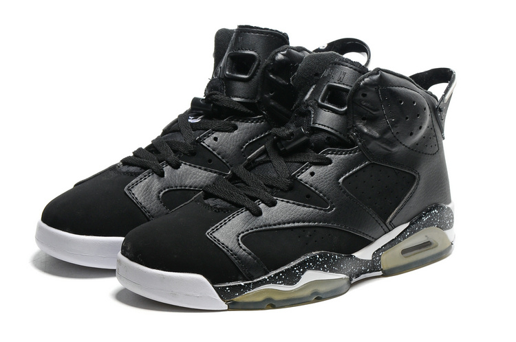 2016-Classic Air Jordan 6 Black White Transparent Sole Shoes