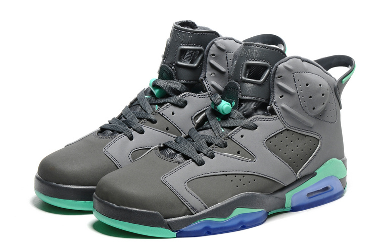 2016 Classic Air Jordan 6 Grey Green Blue Sole Shoes