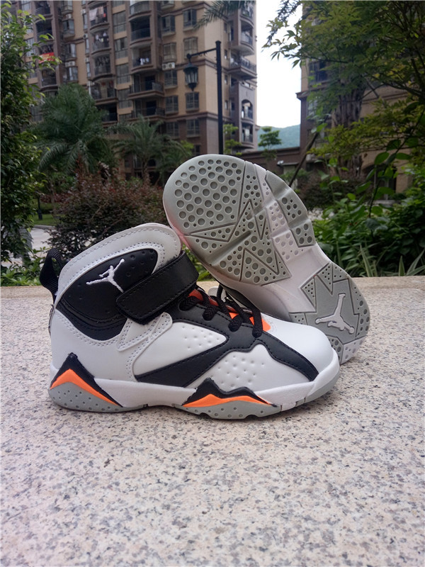 2016 Classic Air Jordan 7 Retro Black White Orange Shoes For Kids