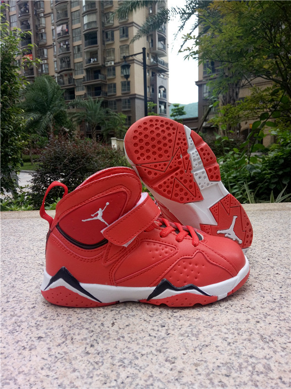 2016 Classic Air Jordan 7 Retro Red Black White Shoes For Kids - Click Image to Close