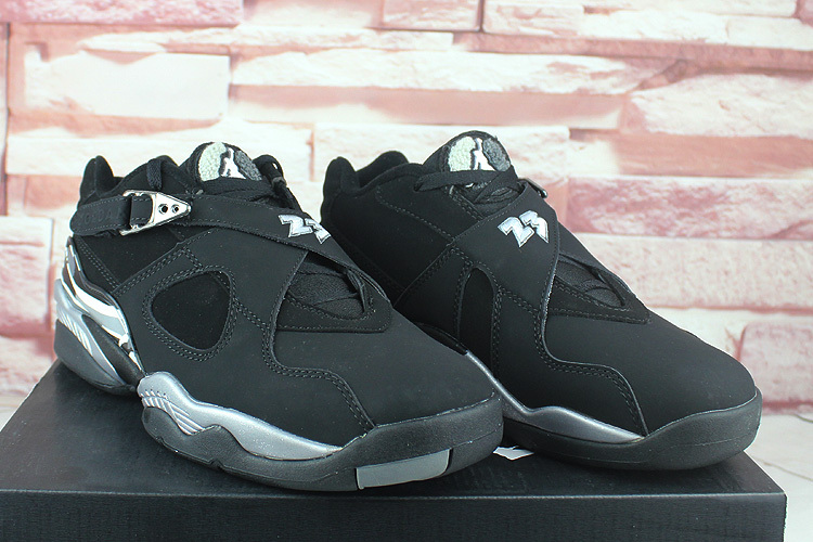 black and silver jordan 8