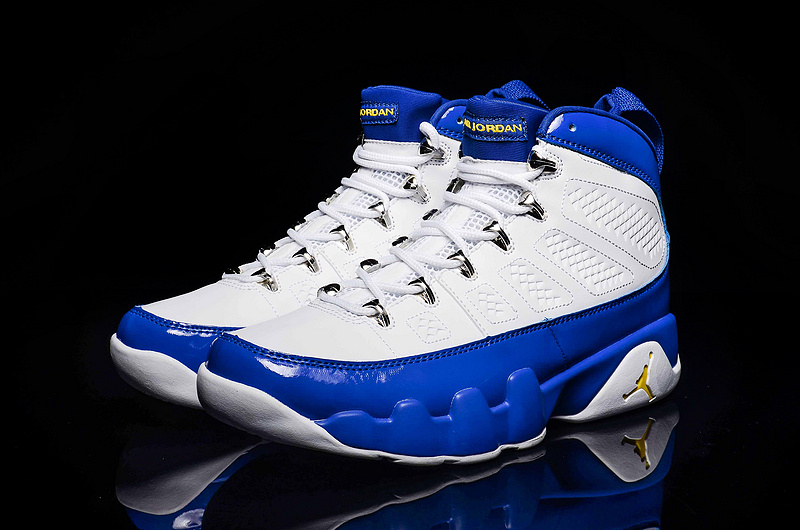 2016 Classic Air Jordan 9 Retro Women White Blue Shoes - Click Image to Close