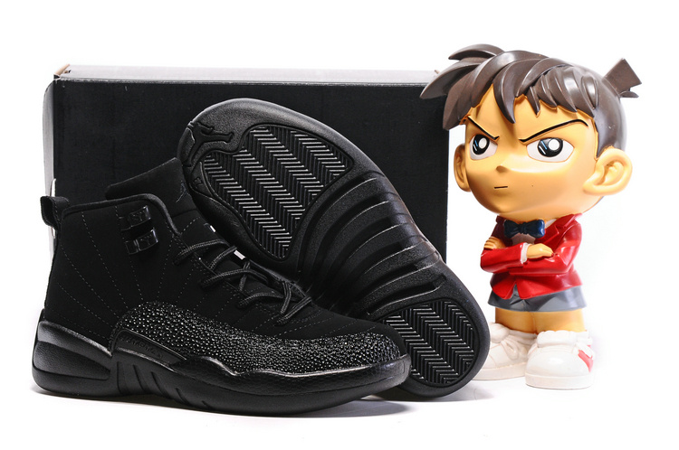2016 Air Jordan 12 All Black Kids Shoes