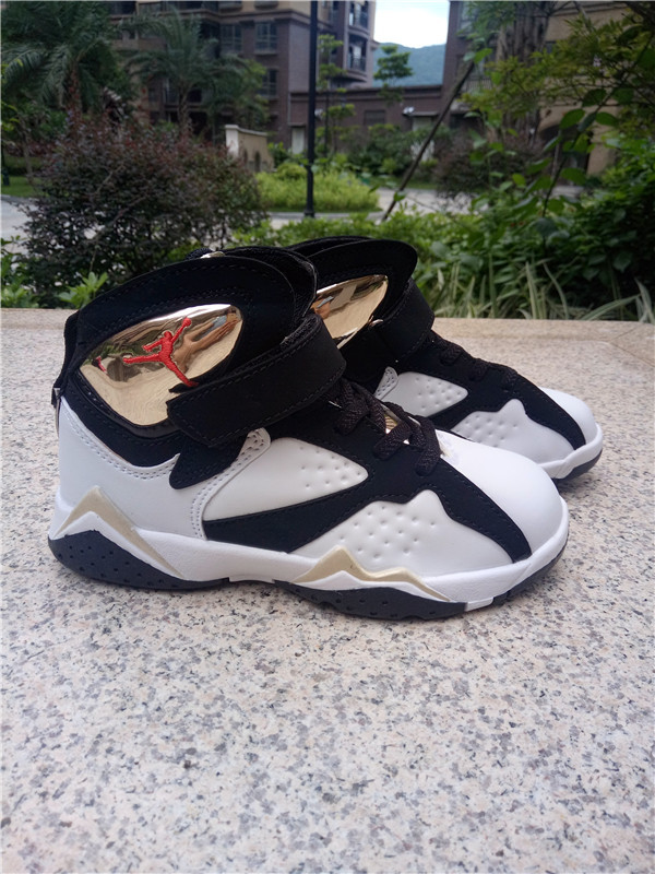 2016 Kids Air Jordan 7 Black White Gold Shoes - Click Image to Close