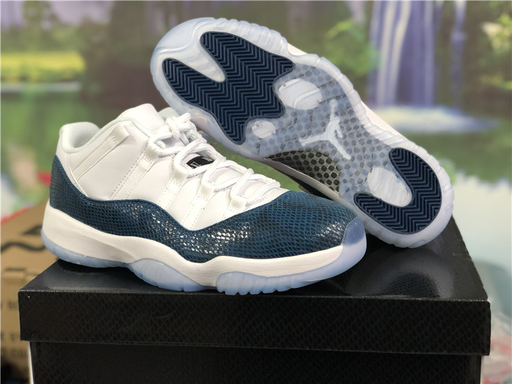 latest New Air jordan 11 retro low blue snakeskin white black navy shoes