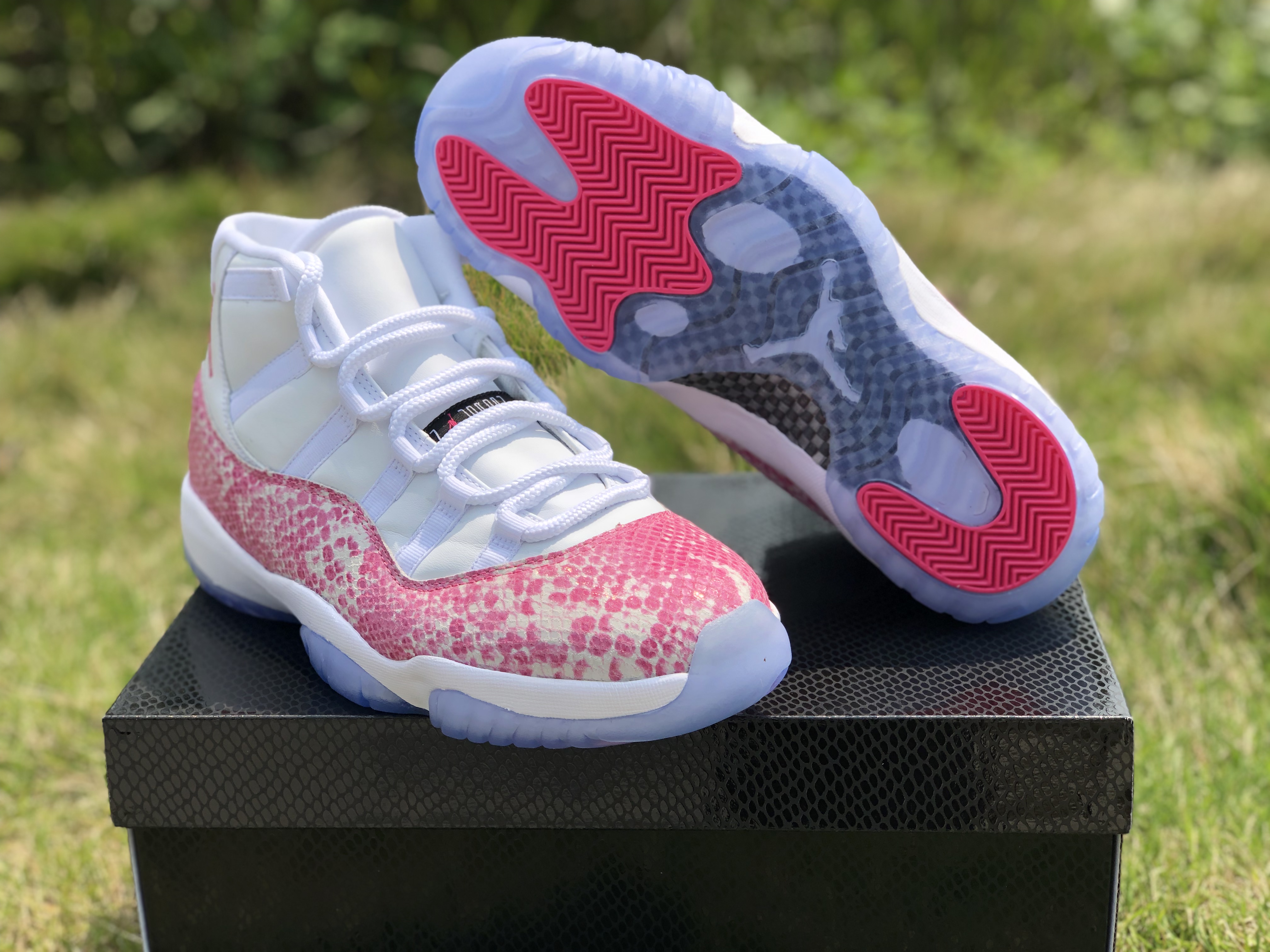 women New Air jordan 11 retro snakeskin pink white shoes