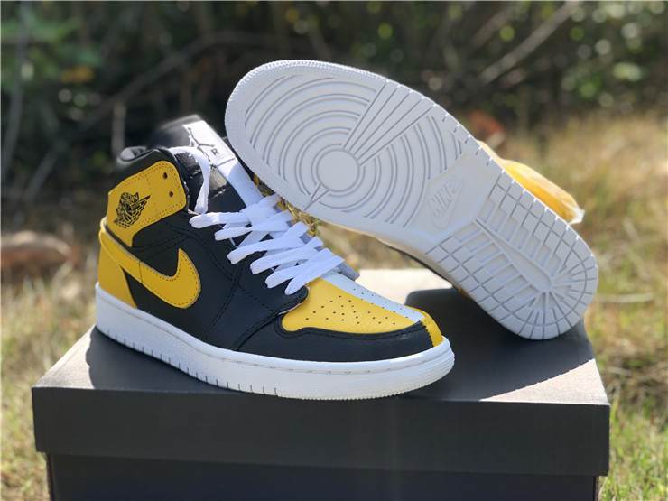 New Air jordan 1 mid black yellow white shoes
