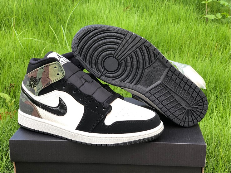 New Air jordan 1 mid camo black white shoes