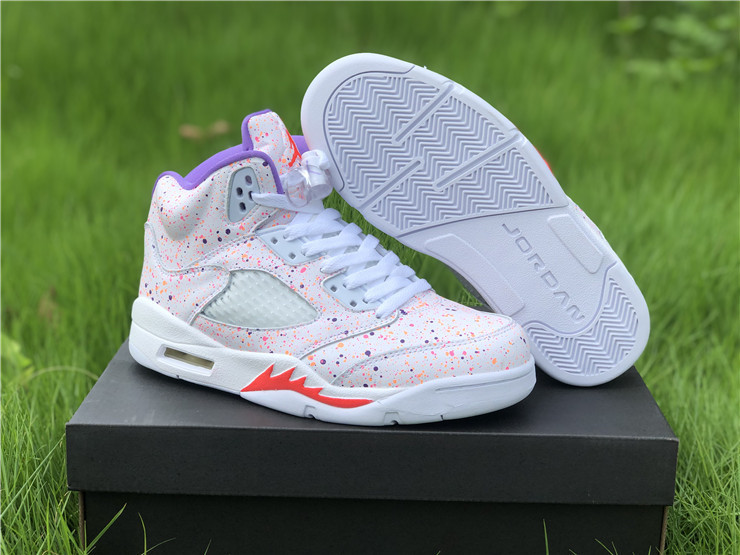 girls New Air jordan 5 retro easter white voltage purple shoes