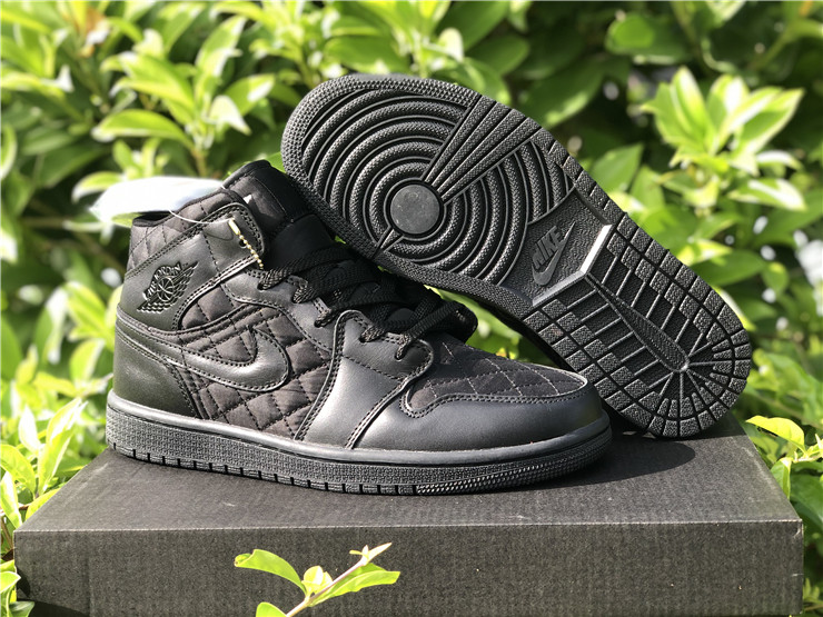 New Air jordan 1 mid triple black quilted shoes - Click Image to Close