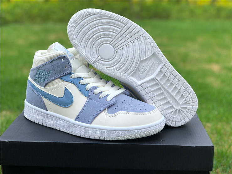 latest New Air jordan 1 mid blue suede white shoes