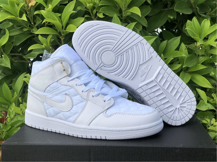 New Air jordan 1 mid se white quilted shoes