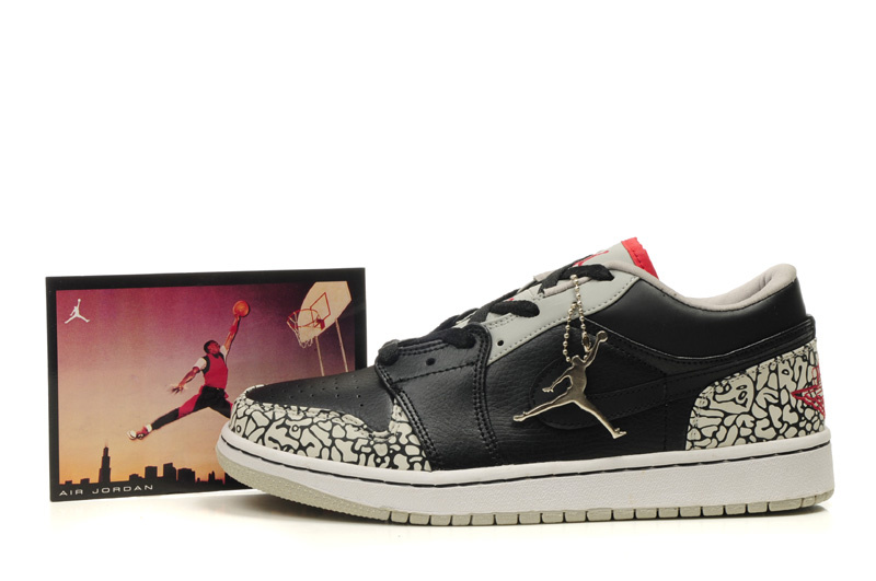 2012 Air Jordan 1 Low Black Grey Cement Shoes - Click Image to Close