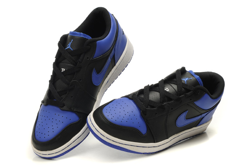 2012 Air Jordan 1 Low Black White Blue Shoes - Click Image to Close