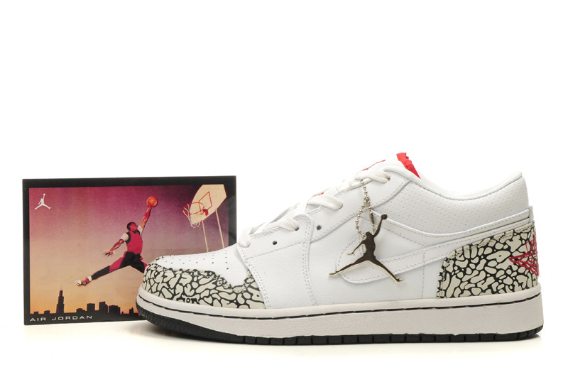 2012 Air Jordan 1 Low White Cement Black Shoes - Click Image to Close