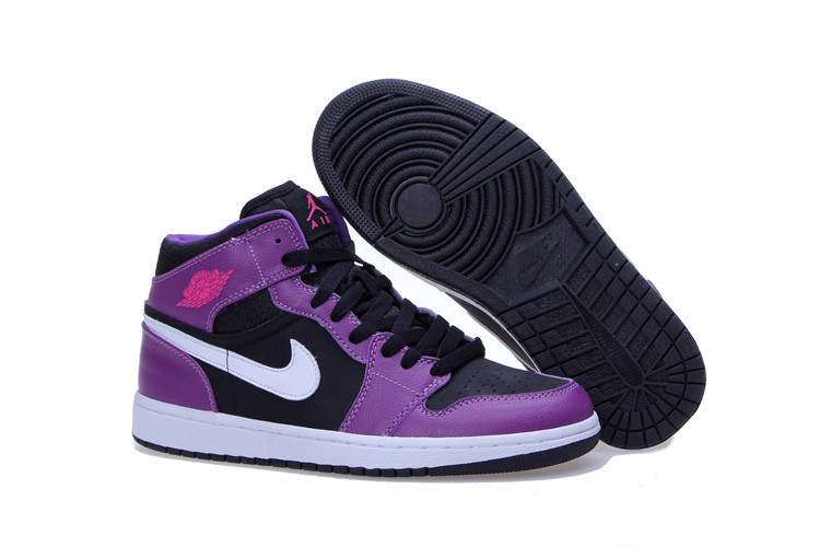 2015 Jordan 1 Mid GG Black Purple White - Click Image to Close