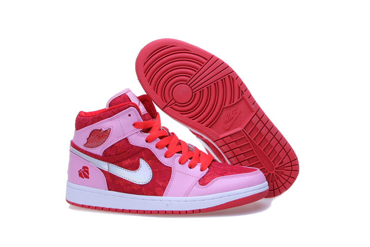 2015 Jordan 1 Mid Prem GS Red Pink White Women