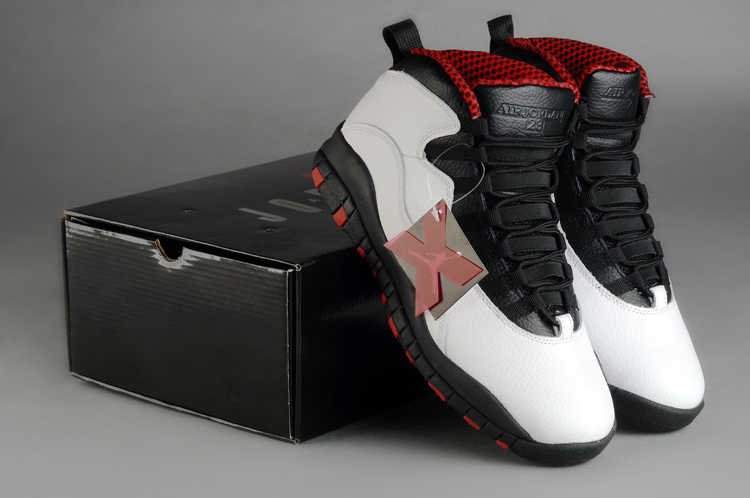 New Retro Air Jordan 10 Duplicate White Black Red Shoes - Click Image to Close