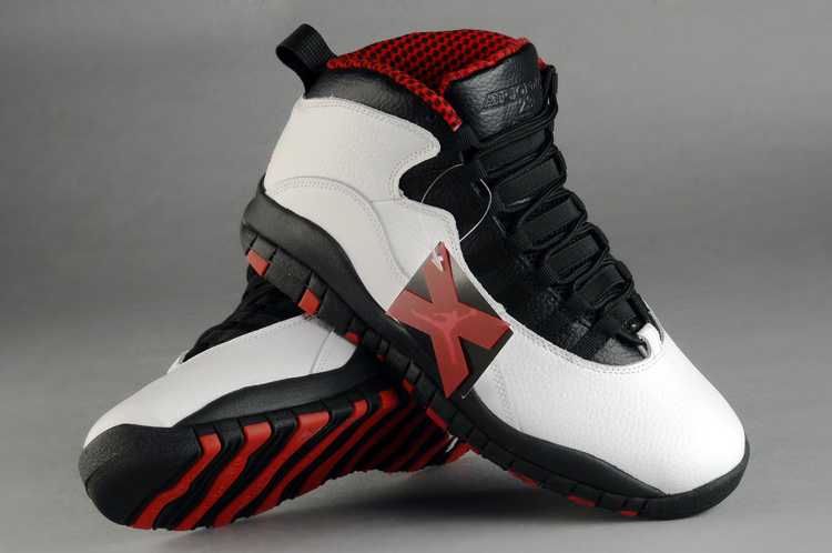 New Retro Air Jordan 10 Duplicate White Black Red Shoes - Click Image to Close