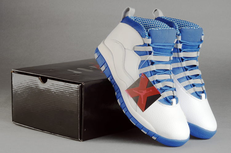 New Retro Air Jordan 10 Duplicate White Blue Shoes - Click Image to Close