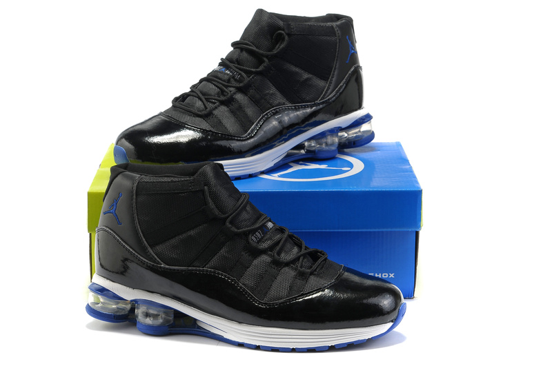 Comfortable Air Jordan 11 Cushion Black White Blue - Click Image to Close