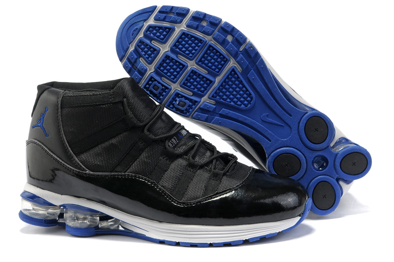 Comfortable Air Jordan 11 Cushion Black White Blue - Click Image to Close