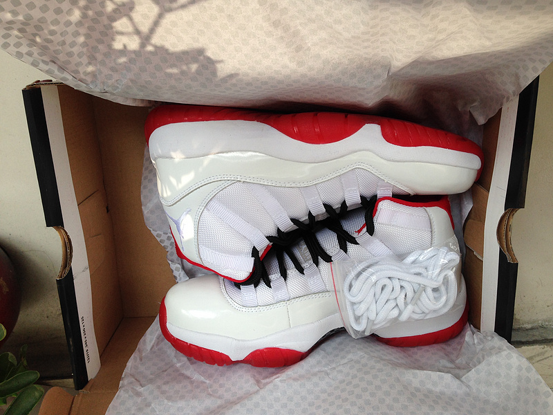 2015 ordan 11 White Red Black Laces