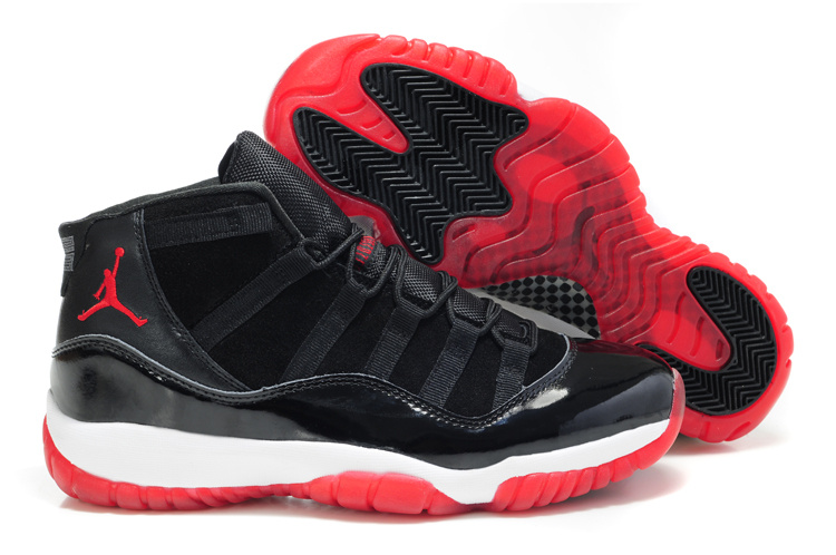 Comfortable Air Jordan 11 Suede Black White Red Shoes - Click Image to Close