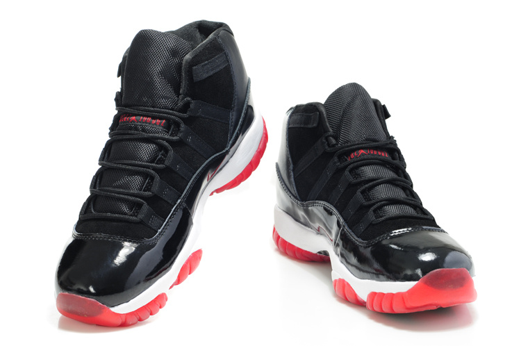 Comfortable Air Jordan 11 Suede Black White Red Shoes - Click Image to Close