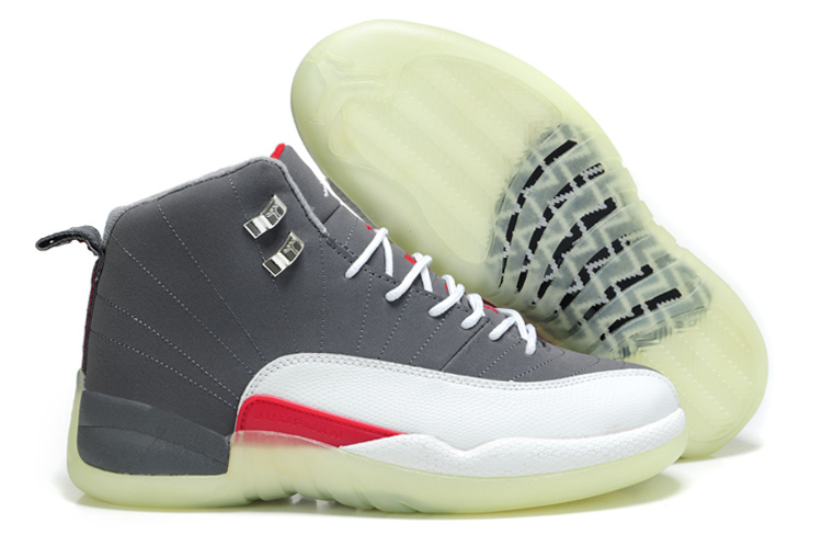 Special Air Jordan 12 Shine Sole Grey White Red Shoes - Click Image to Close