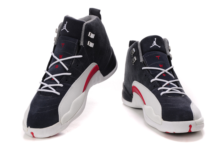 Comfortable Air Jordan 12 Suede Black White Red Shoes - Click Image to Close