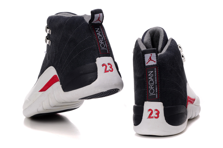 Comfortable Air Jordan 12 Suede Black White Red Shoes - Click Image to Close