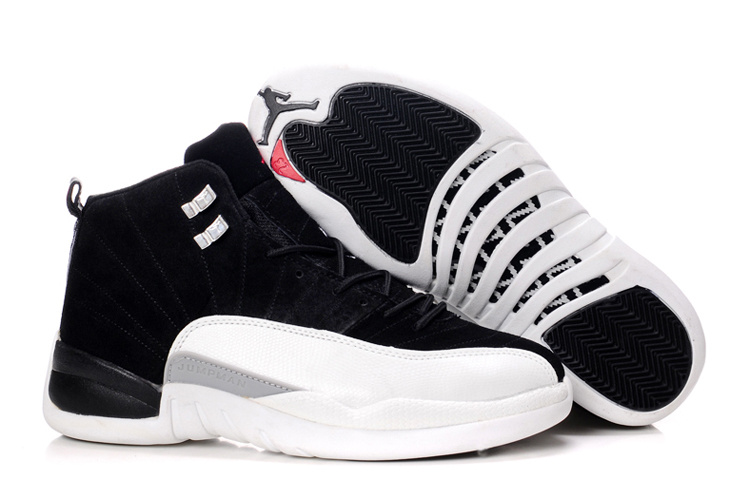 Comfortable Air Jordan 12 Suede Black White Shoes - Click Image to Close