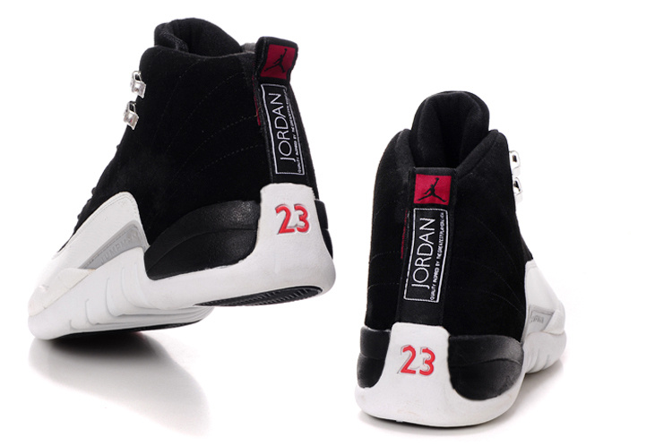 Comfortable Air Jordan 12 Suede Black White Shoes