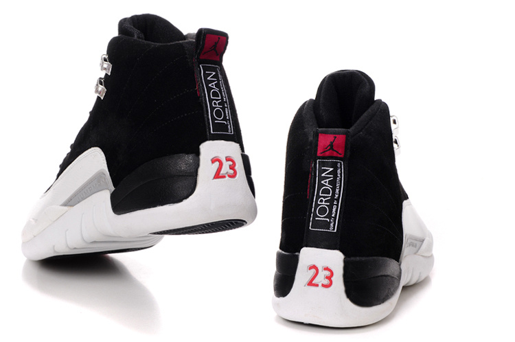 Comfortable Air Jordan 12 Suede Black White Shoes - Click Image to Close