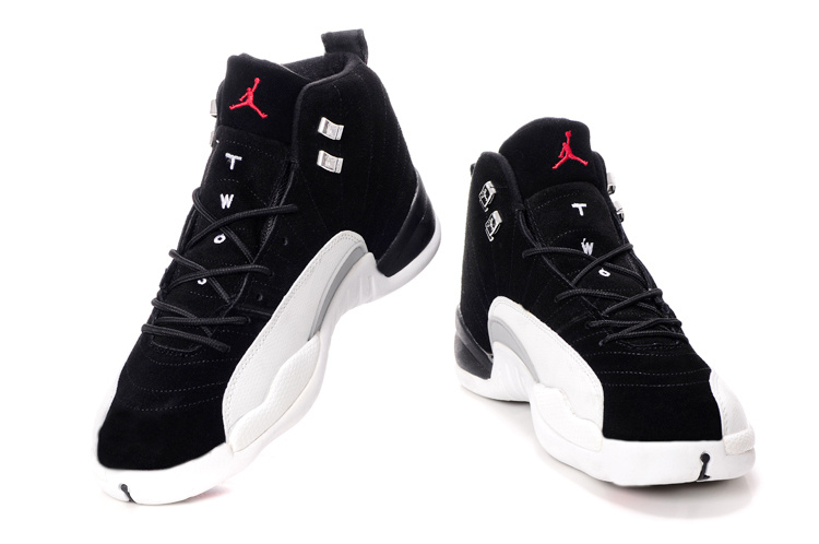 Comfortable Air Jordan 12 Suede Black White Shoes - Click Image to Close