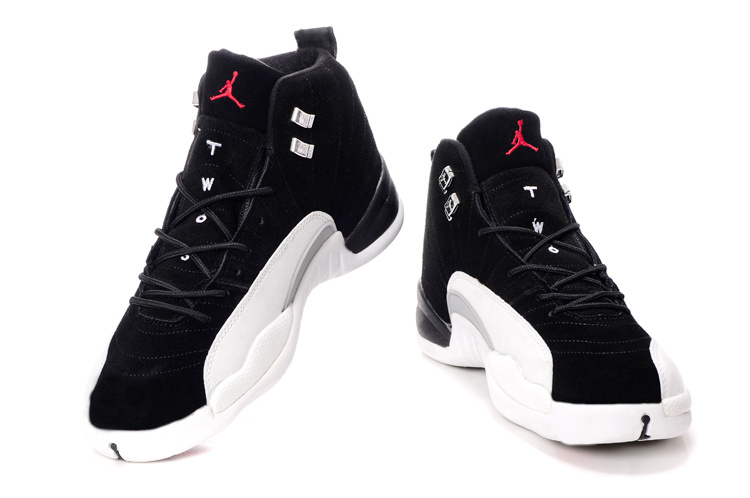 Comfortable Air Jordan 12 Suede Black White Shoes