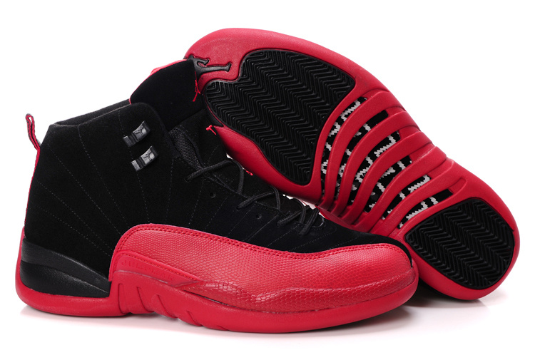 Comfortable Air Jordan 12 Suede Black Wine Red Shoes