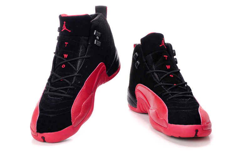 Comfortable Air Jordan 12 Suede Black Wine Red Shoes - Click Image to Close