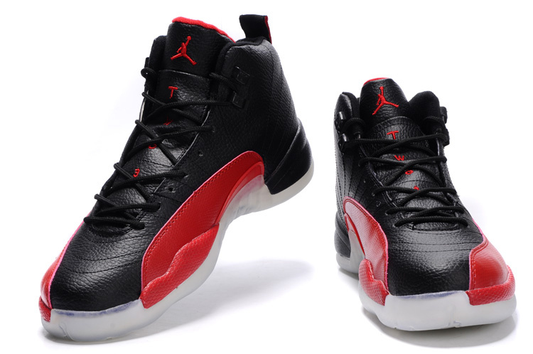 2012 Air Jordan 12 Transparent Sole Black Red White - Click Image to Close