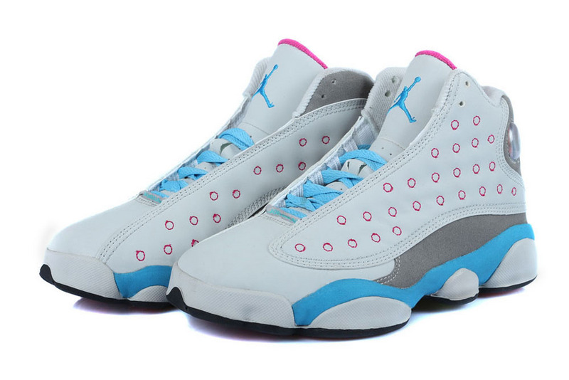 2015 Jordan 13 GS Miami Vice White Grey Light Blue For Women - Click Image to Close