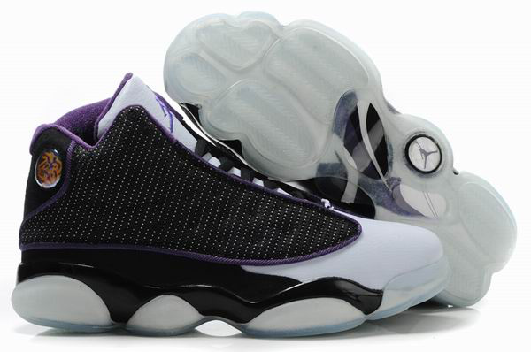 2012 Air Jordan 13 Net Vamp Transparent Sole Black White Purple Shoes