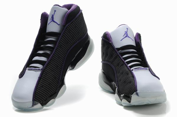 2012 Air Jordan 13 Net Vamp Transparent Sole Black White Purple Shoes - Click Image to Close