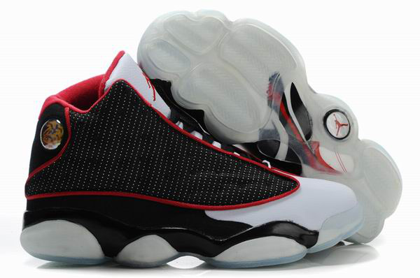 2012 Air Jordan 13 Net Vamp Transparent Sole Black White Red Shoes