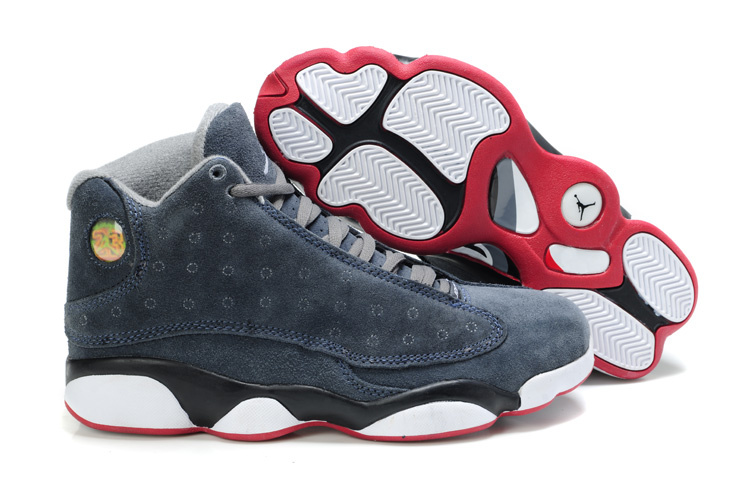 Comfortable Air Jordan 13 Suede Black White Red Shoes - Click Image to Close