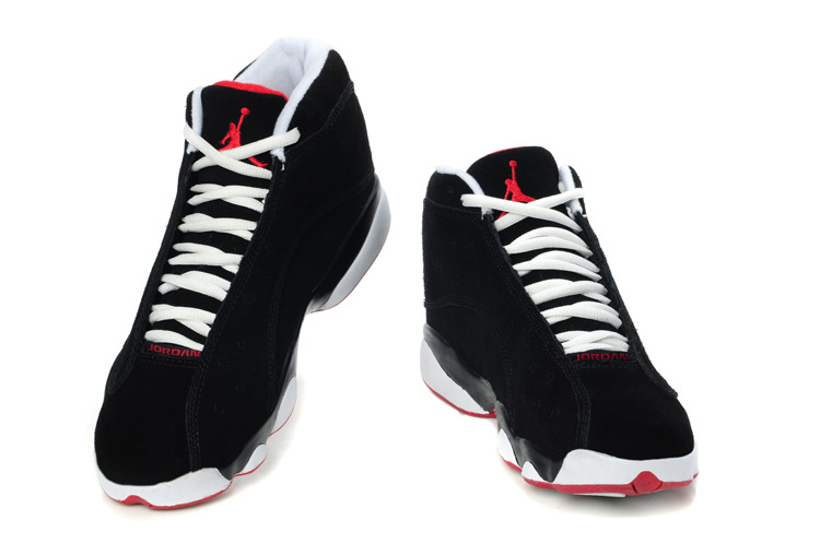 Comfortable Air Jordan 13 Suede Dark Black White Red Shoes