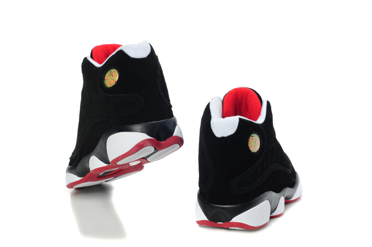 Comfortable Air Jordan 13 Suede Dark Black White Red Shoes - Click Image to Close