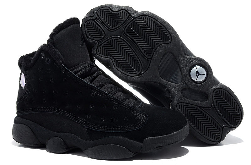 Comfortable Air Jordan 13 Wool All Black Shoes - Click Image to Close