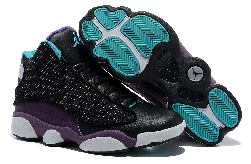 Comfortable Air Jordan 13 Wool Black Purple White Shoes - Click Image to Close